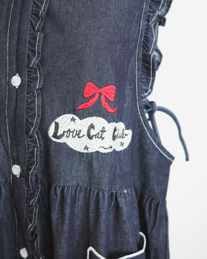 LCC貓頭口袋刺繡牛仔背心裙