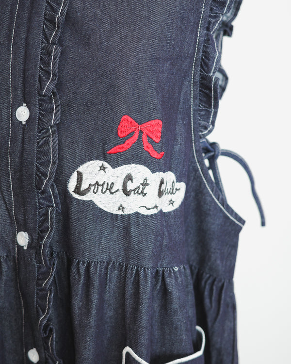 LCC貓頭口袋刺繡牛仔背心裙