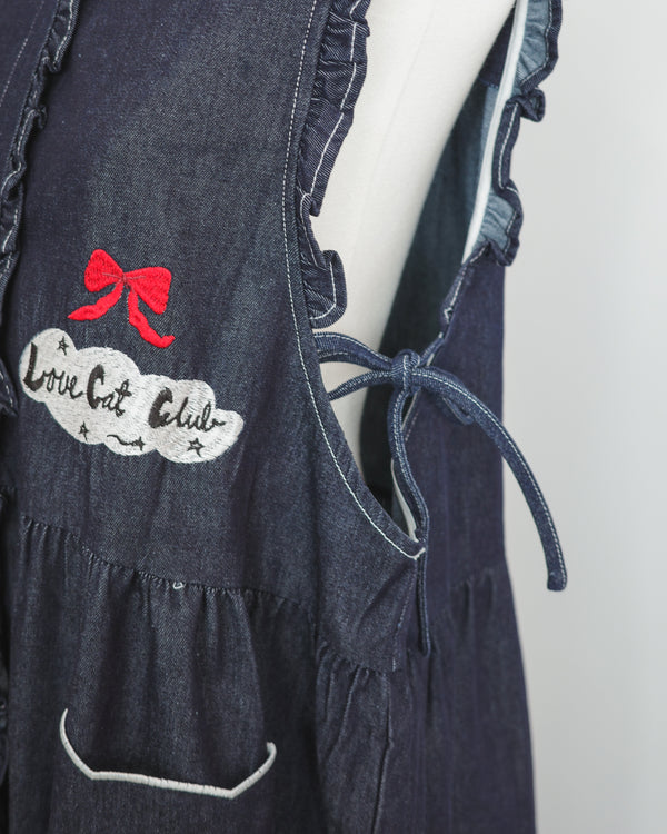 LCC貓頭口袋刺繡牛仔背心裙