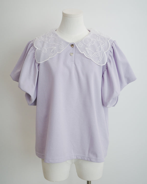 小貓梳紗領刺繡POLO上衣