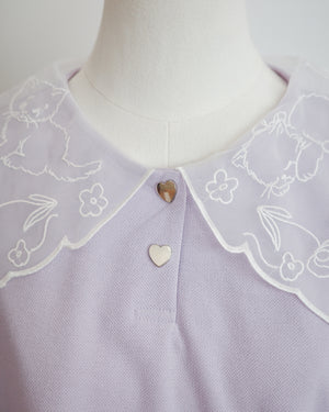 小貓梳紗領刺繡POLO上衣