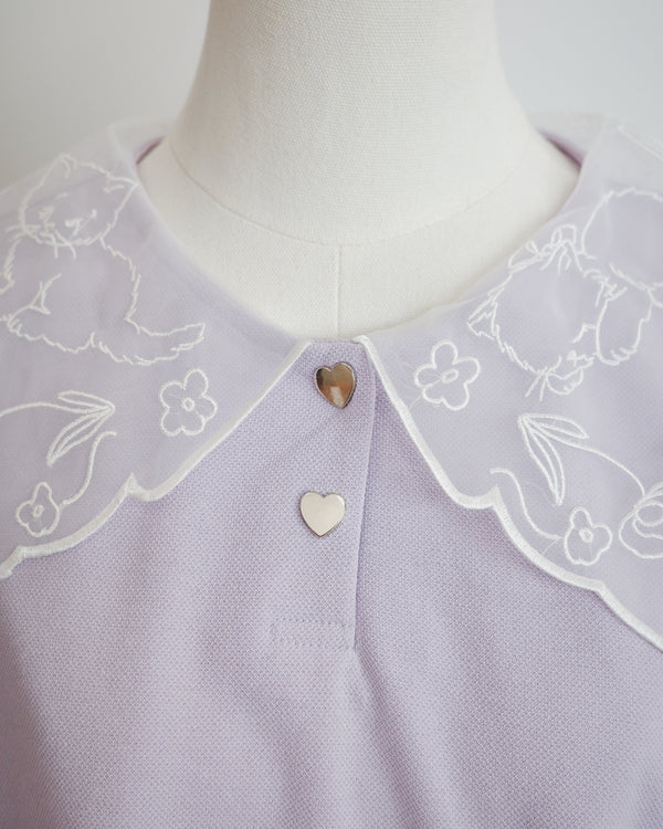 小貓梳紗領刺繡POLO上衣