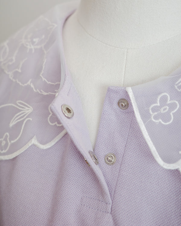 小貓梳紗領刺繡POLO上衣