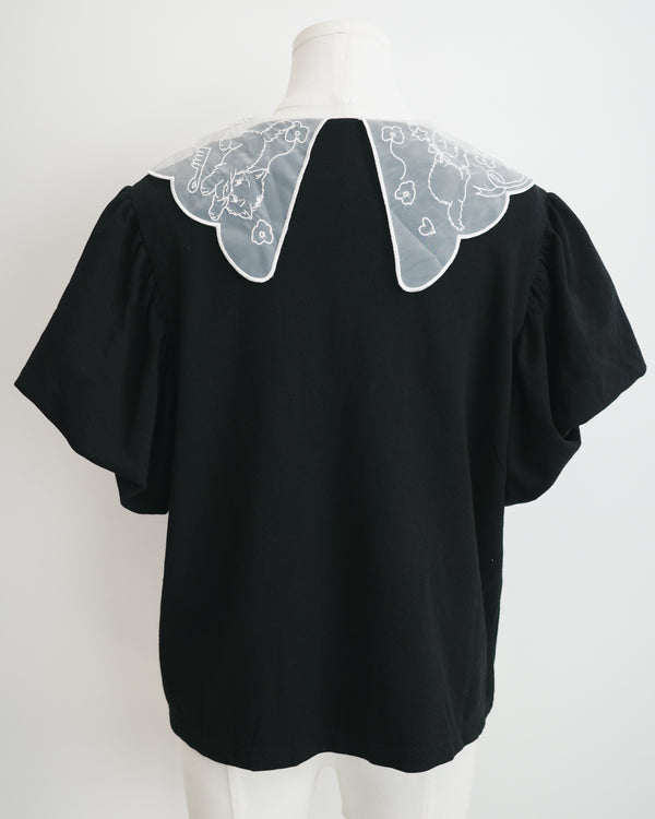 小貓梳紗領刺繡POLO上衣