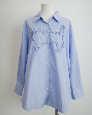 Cat-shaped Ruffle Two-way Striped Shirt