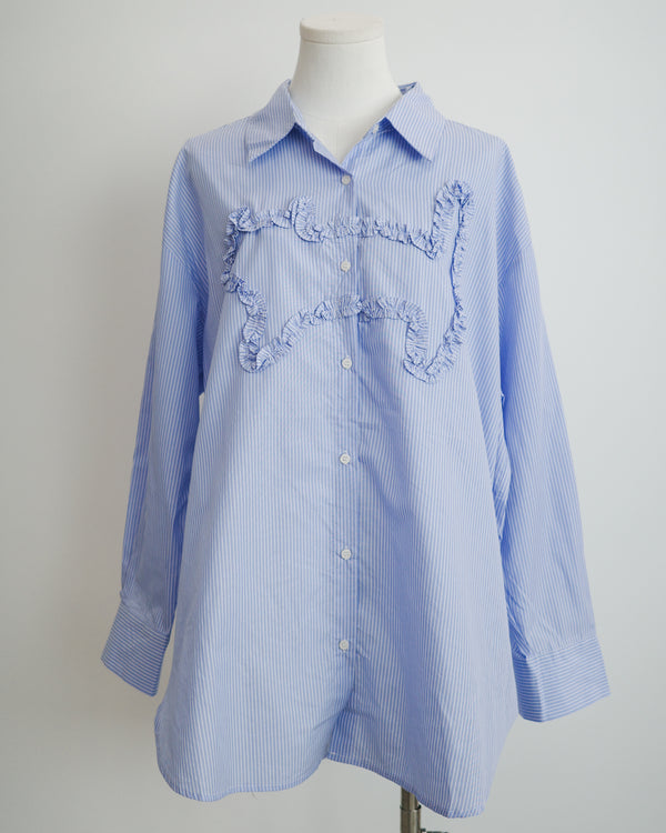 Cat-shaped Ruffle Two-way Striped Shirt