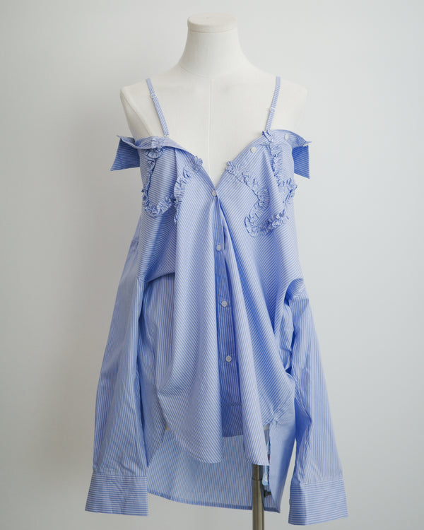 Cat-shaped Ruffle Two-way Striped Shirt
