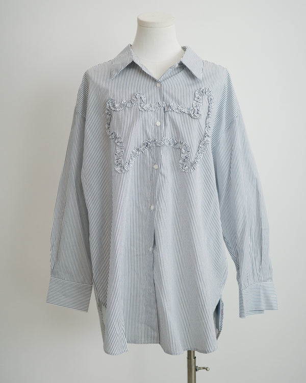 Cat-shaped Ruffle Two-way Striped Shirt
