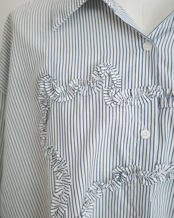 Cat-shaped Ruffle Two-way Striped Shirt