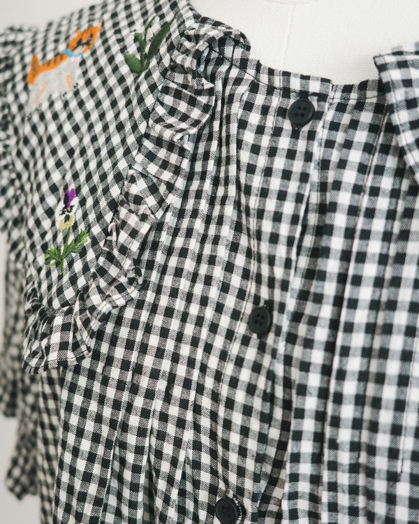 LCC花和貓刺繡娃娃領格仔上衣