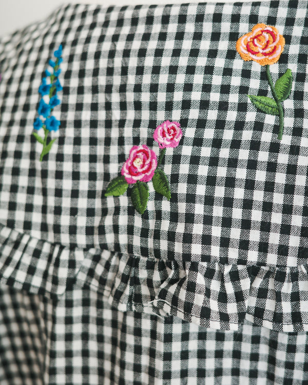 LCC花和貓刺繡娃娃領格仔上衣