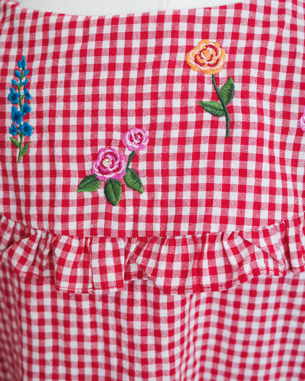LCC花和貓刺繡娃娃領格仔上衣
