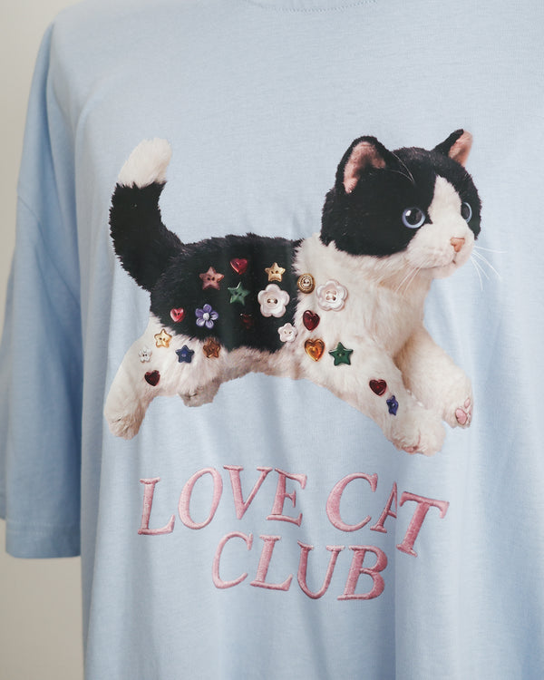 Black and White Cat Button Doll Irregular Lace Top