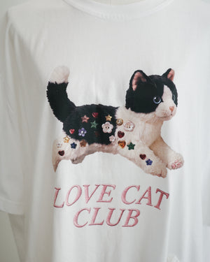 Black and White Cat Button Doll Irregular Lace Top