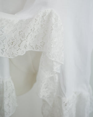 Black and White Cat Button Doll Irregular Lace Top