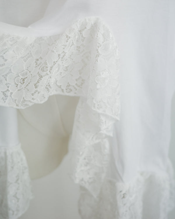 Black and White Cat Button Doll Irregular Lace Top