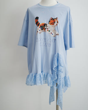 Calico Cat Button Doll Irregular Lace Top