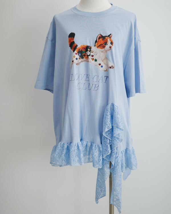 Calico Cat Button Doll Irregular Lace Top