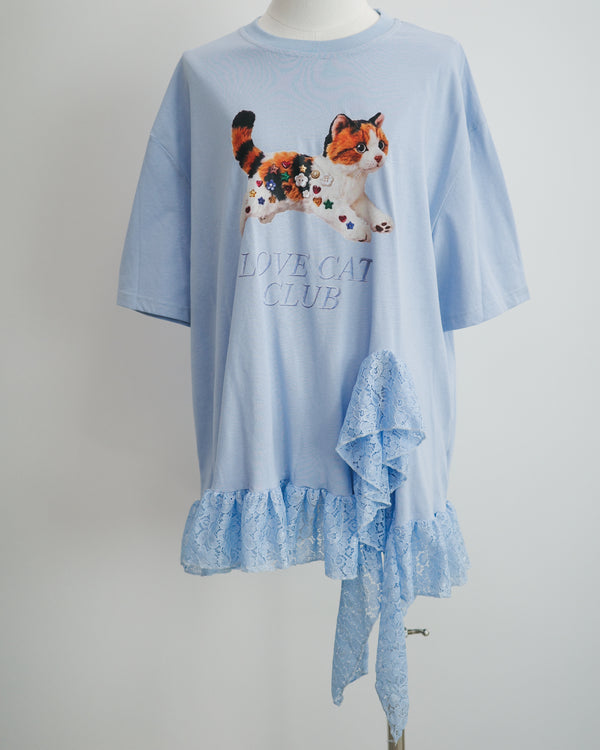 Calico Cat Button Doll Irregular Lace Top