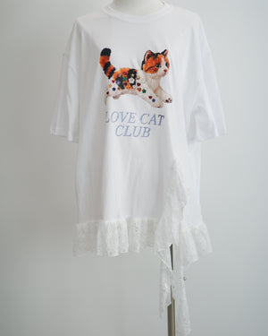 Calico Cat Button Doll Irregular Lace Top