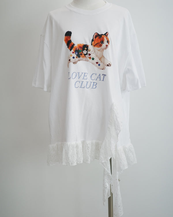 Calico Cat Button Doll Irregular Lace Top