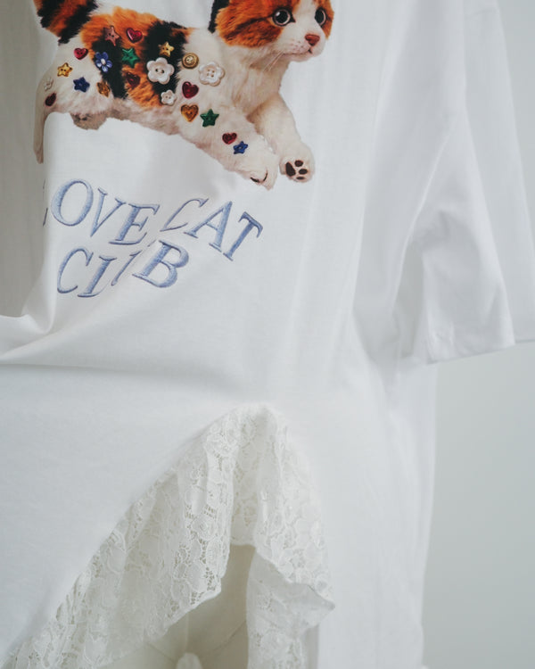 Calico Cat Button Doll Irregular Lace Top