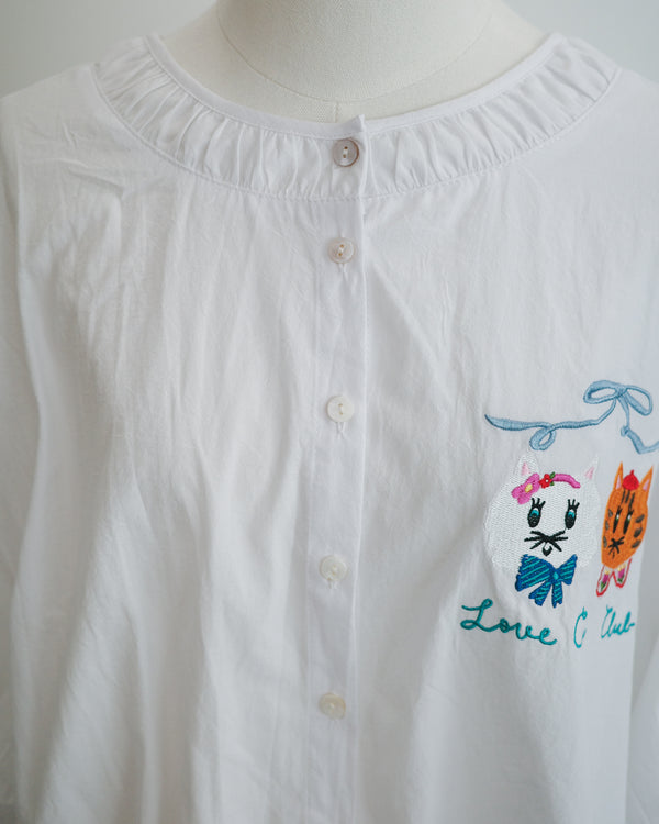 LCC貓頭刺繡排鈕上衣