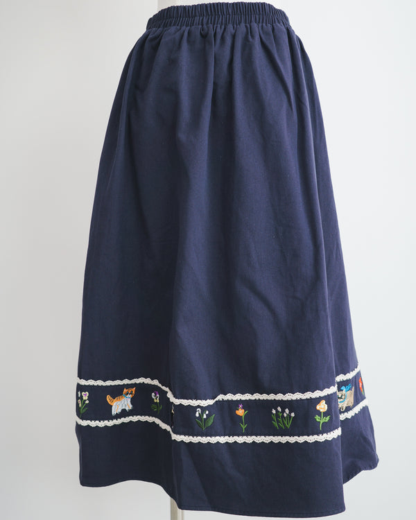LCC花和貓刺繡排列半裙