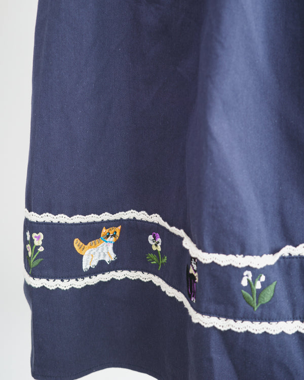 LCC花和貓刺繡排列半裙