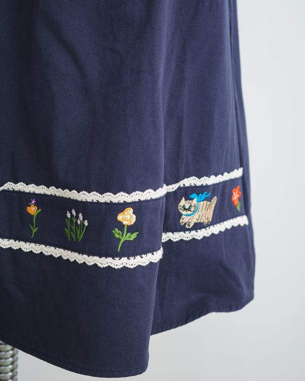 LCC花和貓刺繡排列半裙
