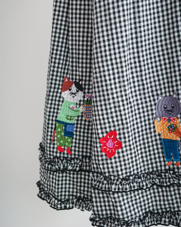 LCC貓村刺繡RUFFLE格仔半裙