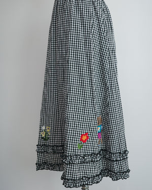 LCC貓村刺繡RUFFLE格仔半裙