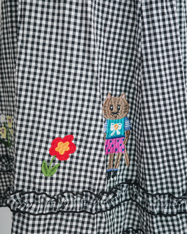 LCC貓村刺繡RUFFLE格仔半裙