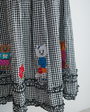 LCC貓村刺繡RUFFLE格仔半裙