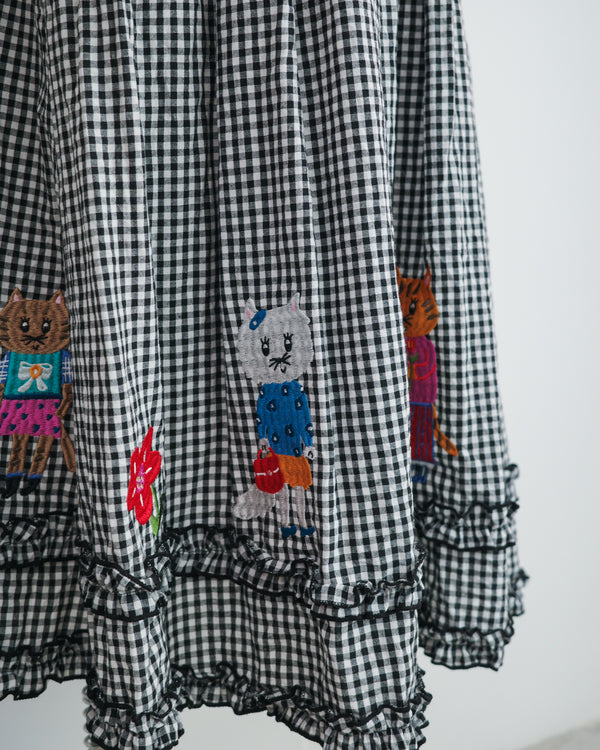 LCC貓村刺繡RUFFLE格仔半裙