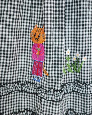 LCC貓村刺繡RUFFLE格仔半裙
