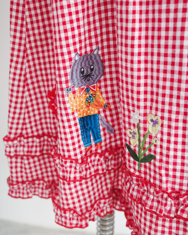 LCC貓村刺繡RUFFLE格仔半裙