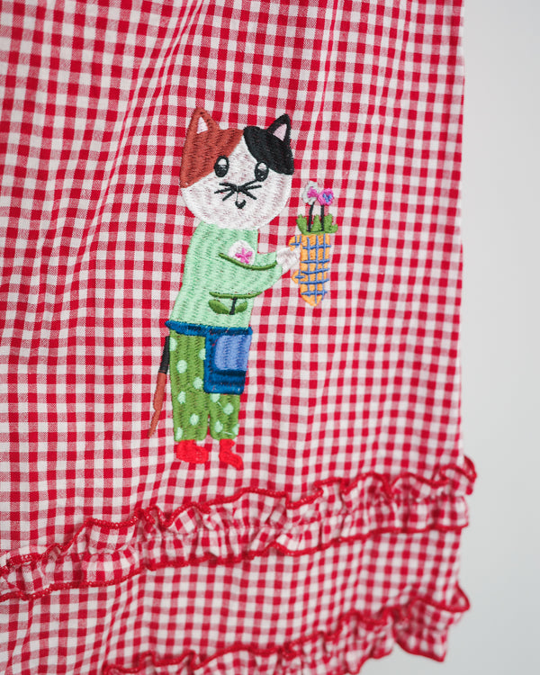 LCC貓村刺繡RUFFLE格仔半裙