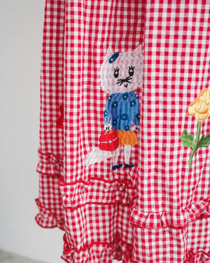 LCC貓村刺繡RUFFLE格仔半裙
