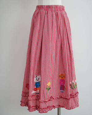 LCC貓村刺繡RUFFLE格仔半裙
