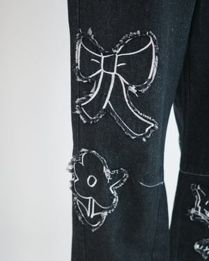 Cat and Flower Patch Denim Jeans