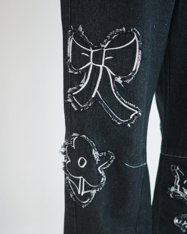 Cat and Flower Patch Denim Jeans
