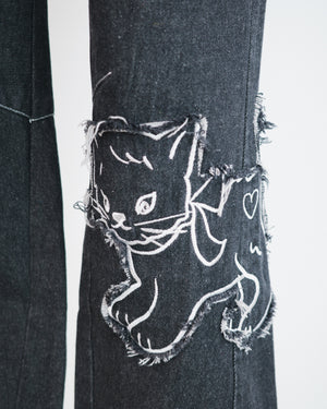 Cat and Flower Patch Denim Jeans