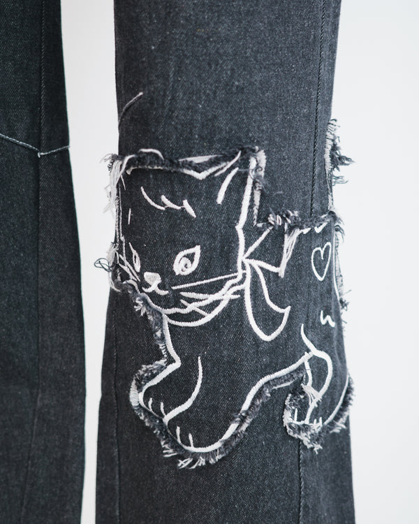 Cat and Flower Patch Denim Jeans
