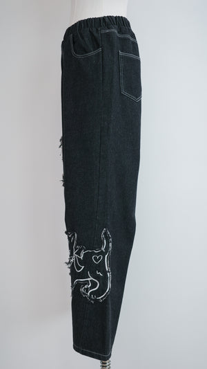 Cat and Flower Patch Denim Jeans