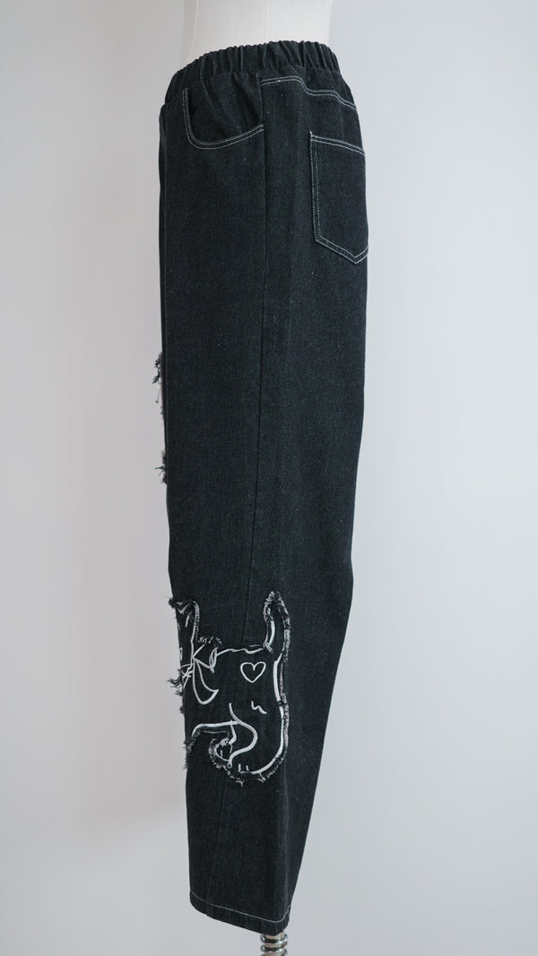 Cat and Flower Patch Denim Jeans