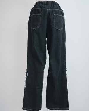 Cat and Flower Patch Denim Jeans