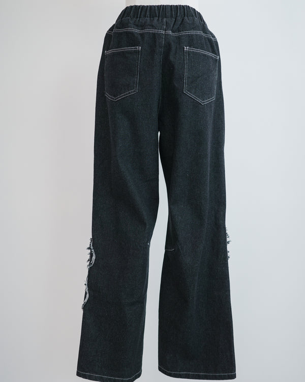Cat and Flower Patch Denim Jeans