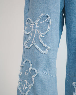 Cat and Flower Patch Denim Jeans