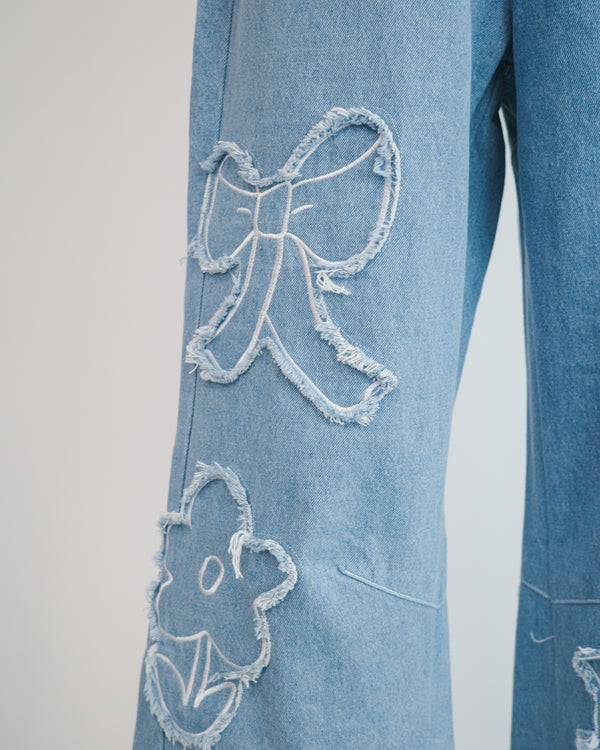 Cat and Flower Patch Denim Jeans